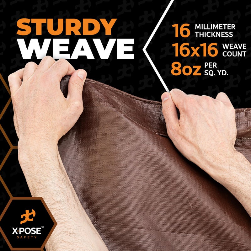 xpose safety غطاء بولي بني فائق التحمل 6' × 20' بسماكة 16 مل - مقاوم للماء، مقاوم للأشعة فوق البنفسجية، مقاوم للتمزق والتمزق مع حلقات وحواف معززة - من Xpose Safety - Image 3